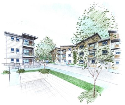 Mixed Use Development Camborne courtyard Sketch