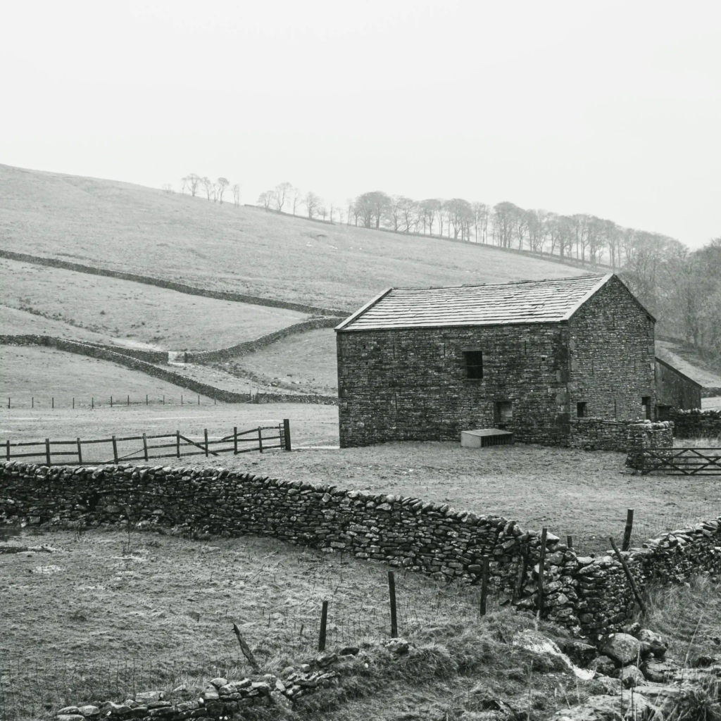 agricultural barn in fields